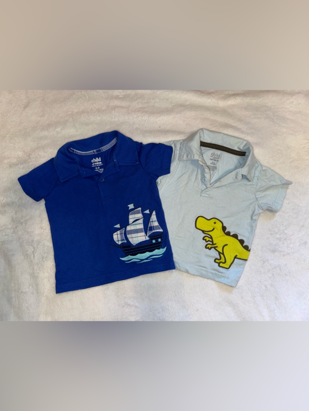 Carter's Boys Blue Polo with Ship & Light Blue Polo with Yellow Dino